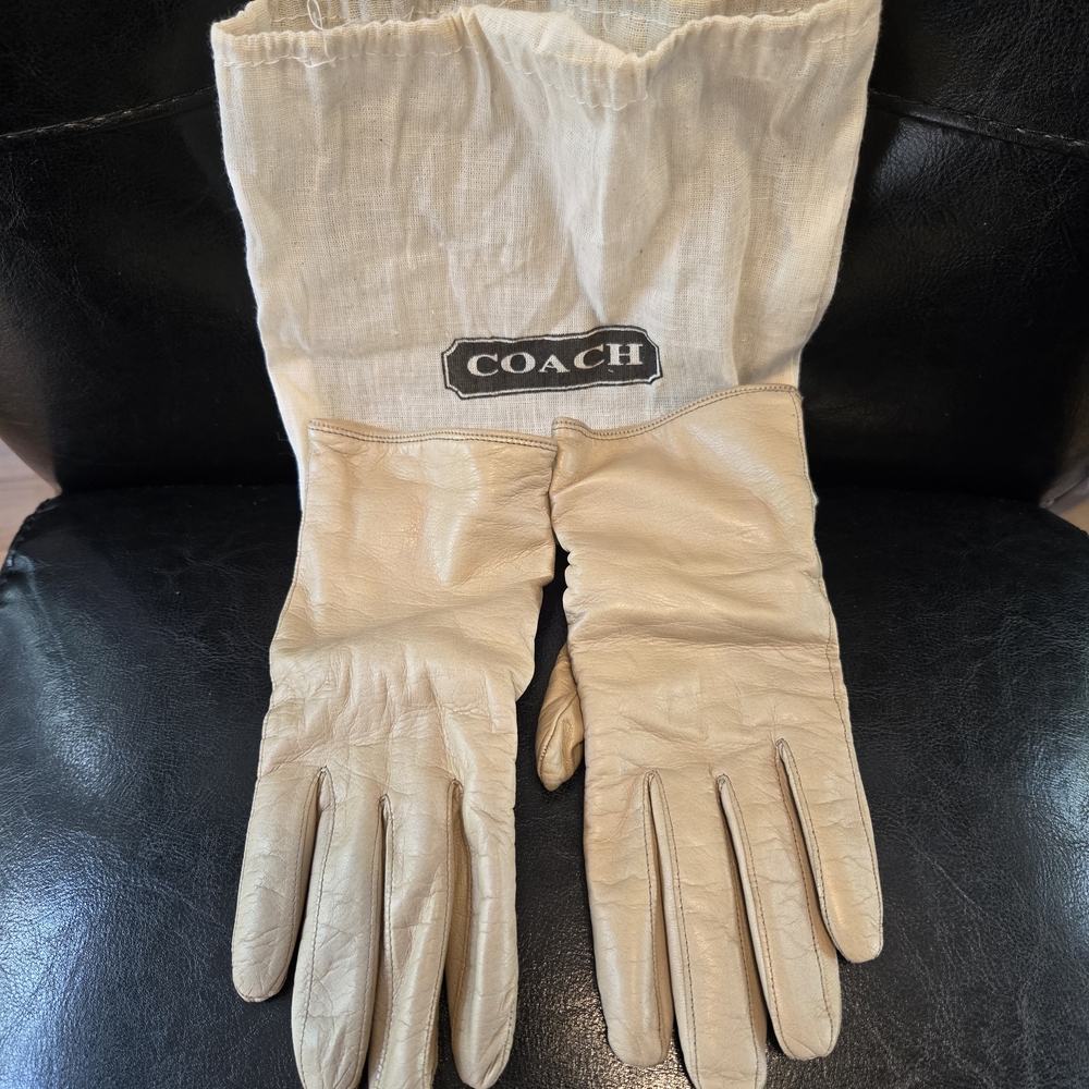 Vintage Coach Light Tan Leather & Cashmere Gloves Size 6.5